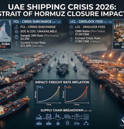 Featured Image: UAE shipping crisis 2026 Strait of Hormuz closure impact on freight rates