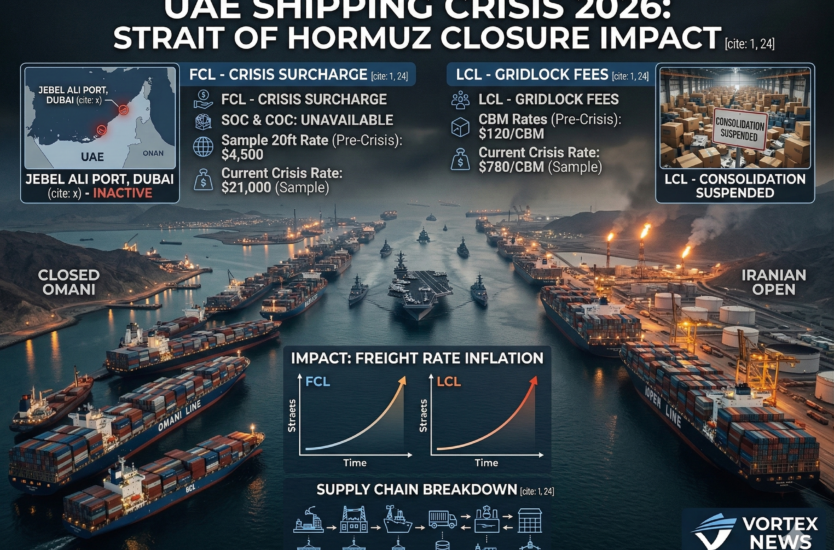 Featured Image: UAE shipping crisis 2026 Strait of Hormuz closure impact on freight rates