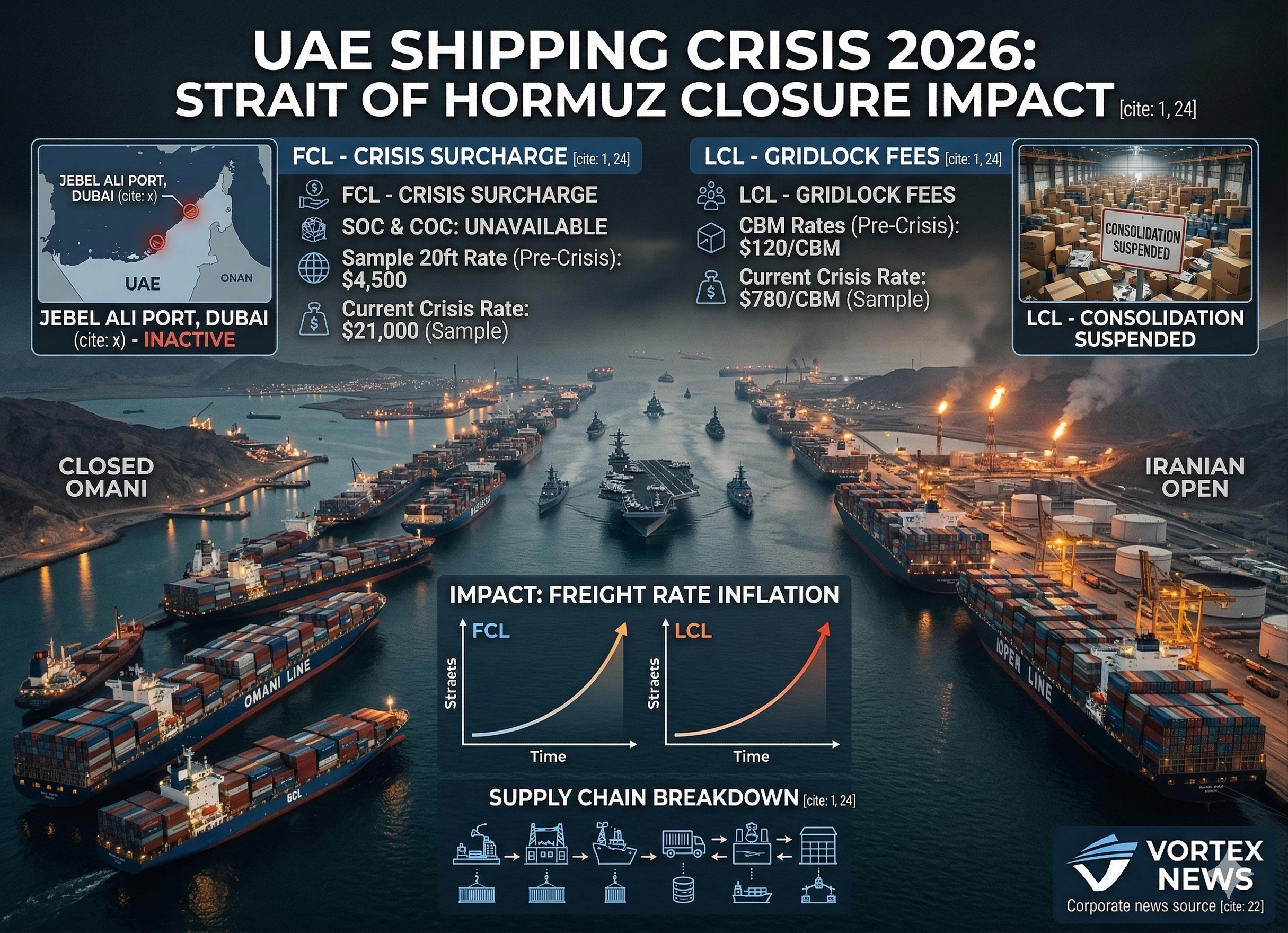 Featured Image: UAE shipping crisis 2026 Strait of Hormuz closure impact on freight rates