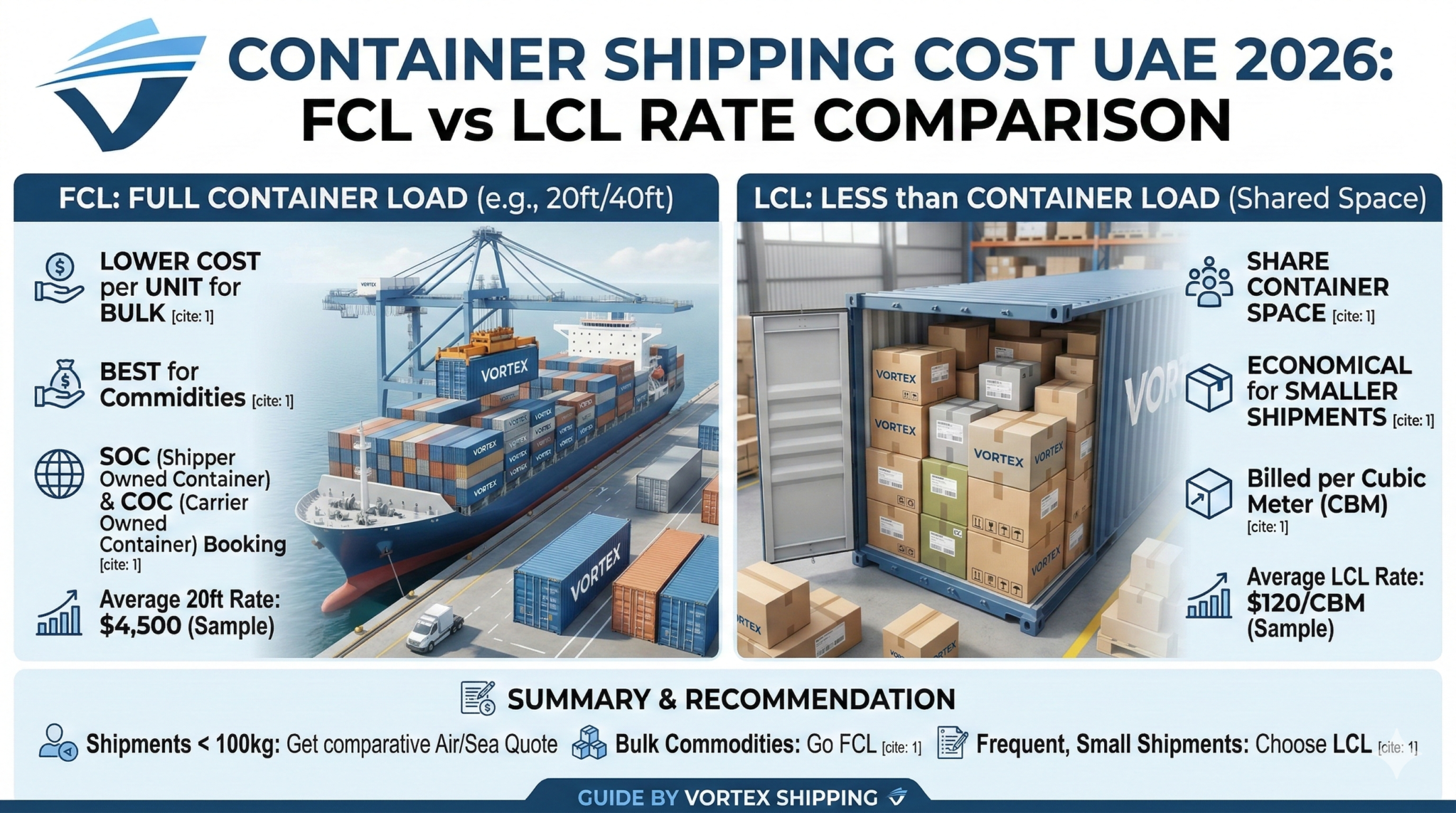 Basic Container Conversion Rate Container Shipping Cost UAE: 2026 FCL & LCL Rates