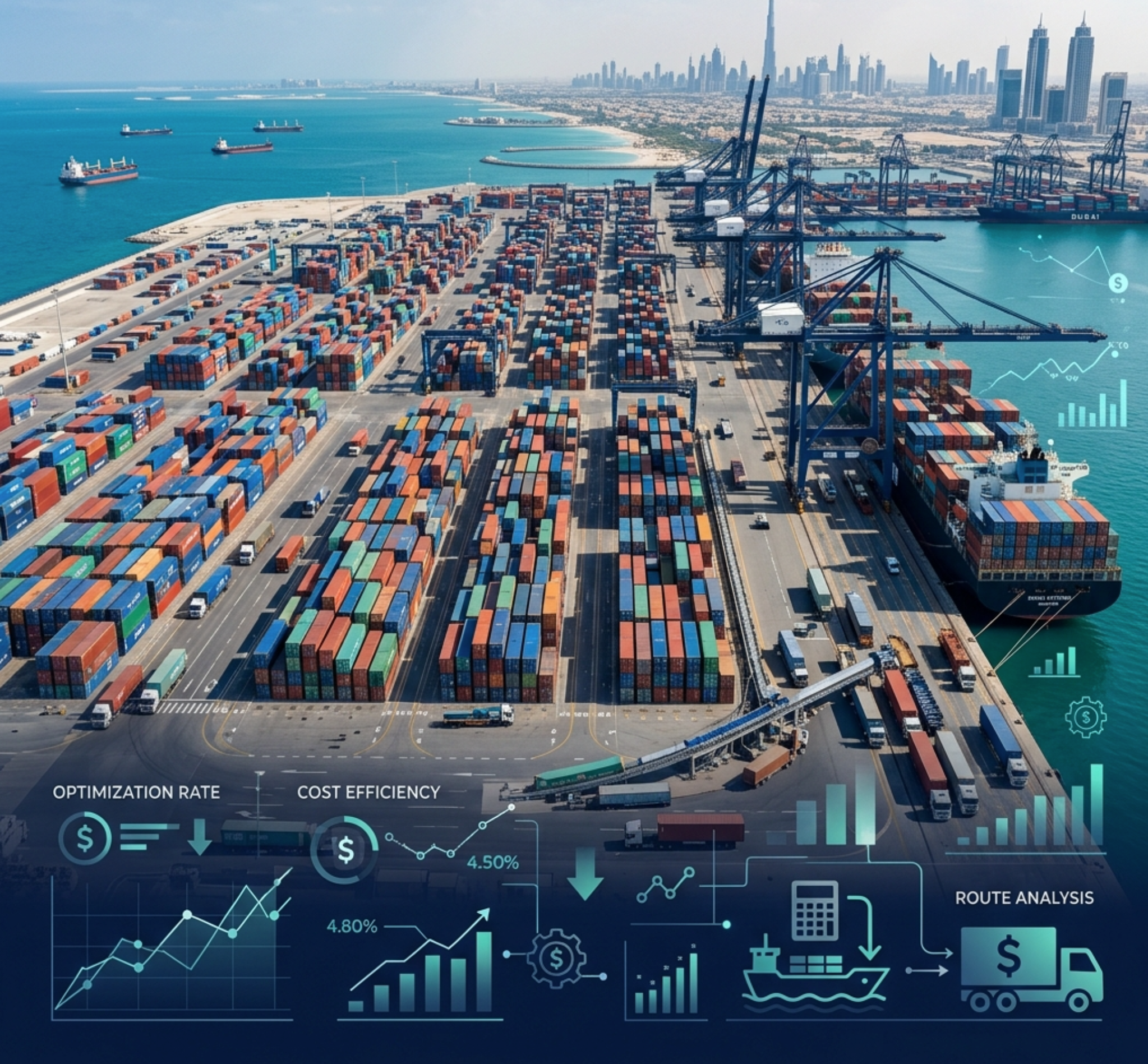 shipping costs from Dubai - aerial view of cargo containers at Jebel Ali Port