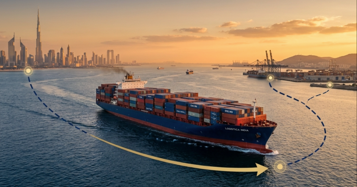 shipping from Dubai to India cargo vessel on Arabian Sea trade route