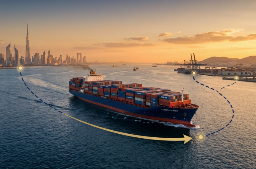 shipping from Dubai to India cargo vessel on Arabian Sea trade route