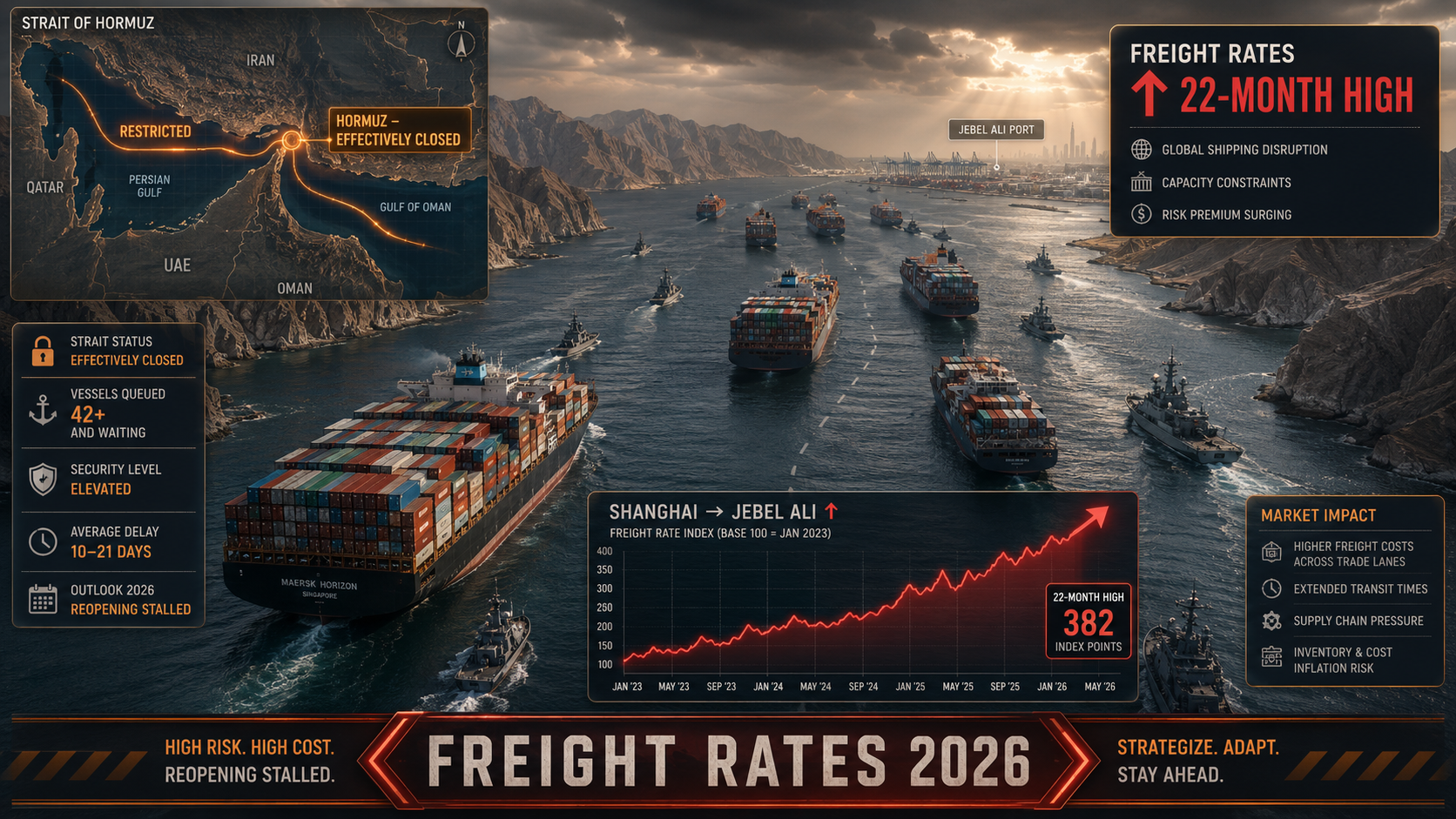 Strait of Hormuz freight rates 2026 — UAE shipping cost update and Jebel Ali container rates