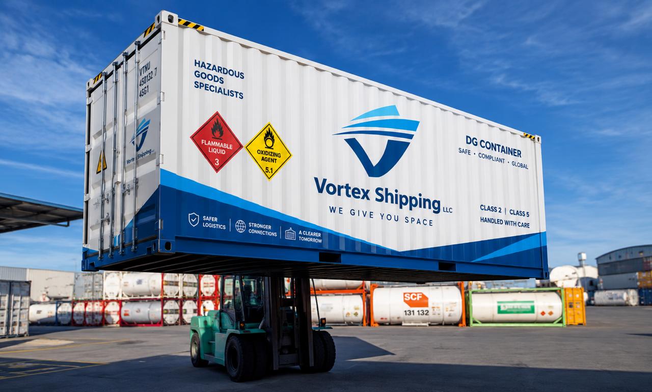 Dangerous goods containers handled under IMDG compliance at a UAE port