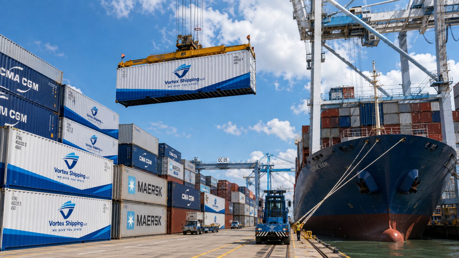 Cargo ship carrying containers on a port to port shipping route