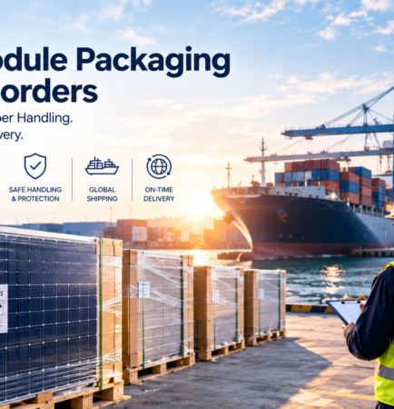 Illustrated solar module packaging guide for international trade planning.