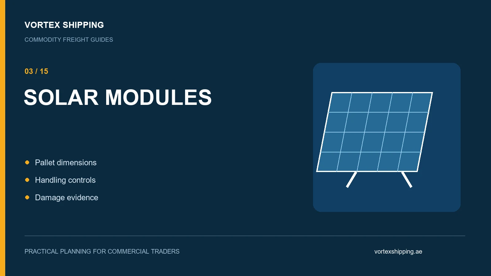 Illustrated solar module packaging guide for international trade planning.